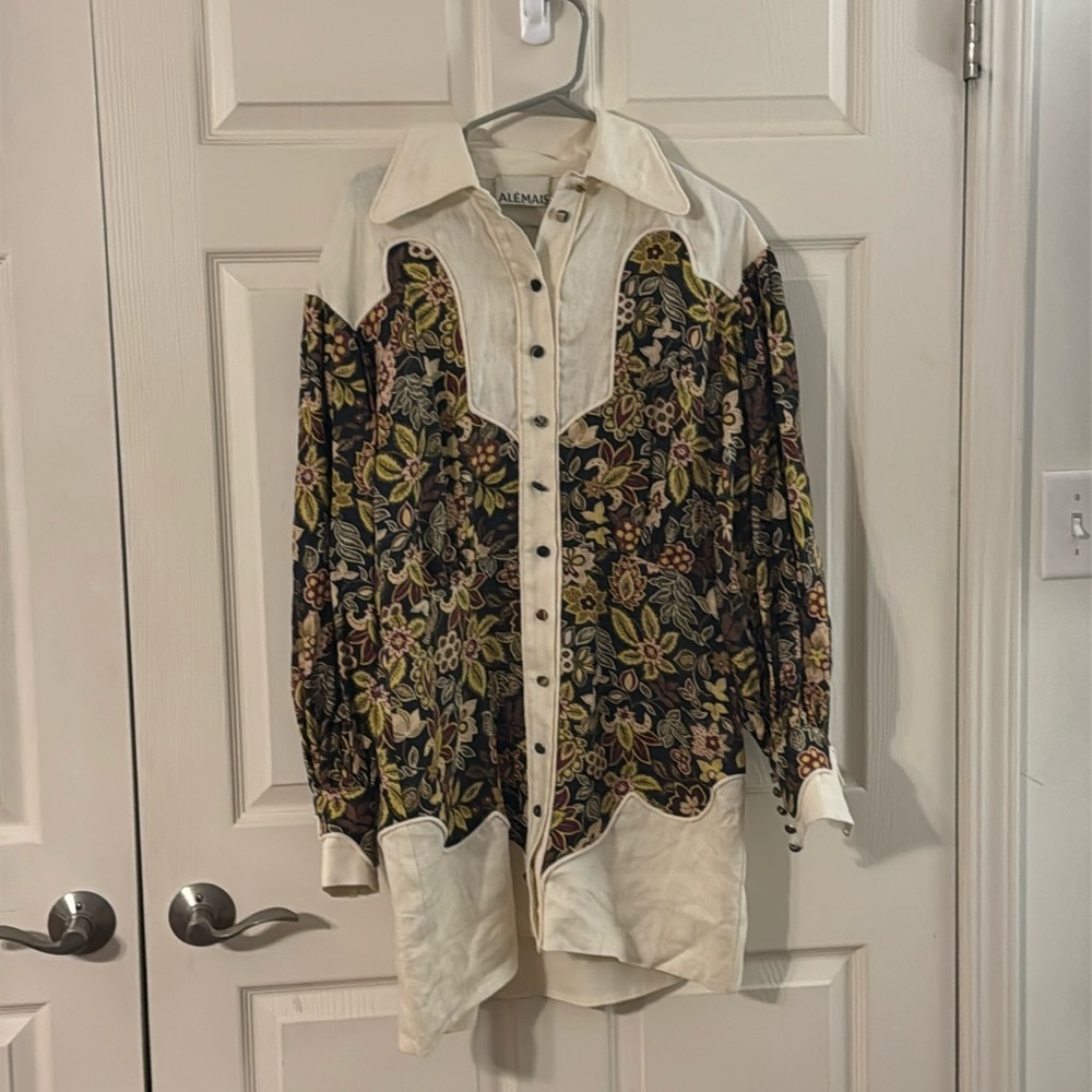 Paneled Floral-Print mini shirt dress